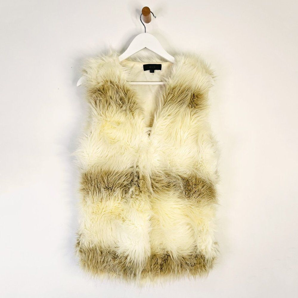Julie White and Brown Shaggy Faux Fur Boho Vest